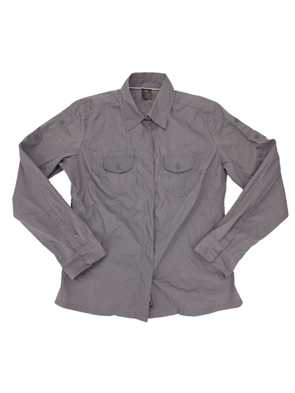 REI Snap Front Shirt Womens Large Purple Pockets Hiking Outdoor Cotton Nylon